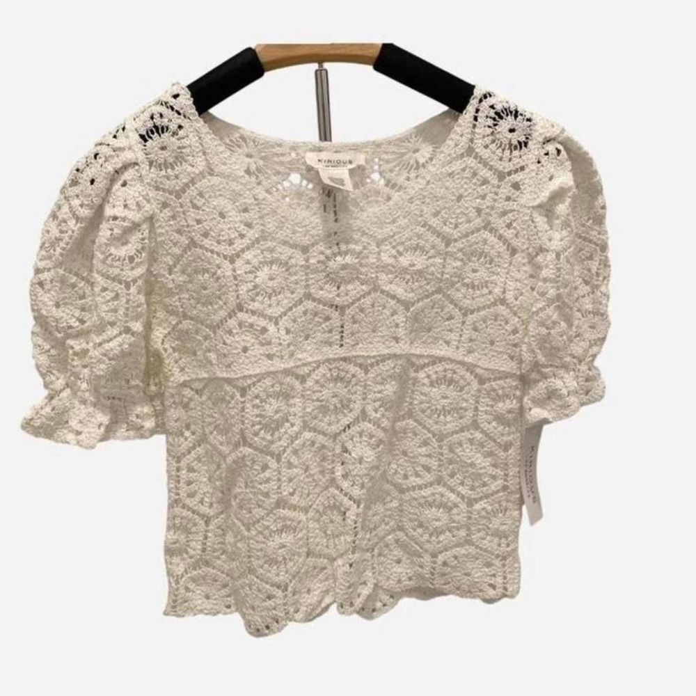 White Cottage,‎ Coquette, Bohemian and Puff Sleeve Cropped Top Women's Medium